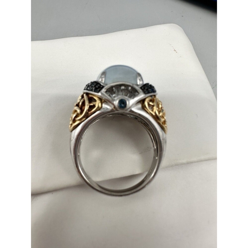 Victoria Wieck Aquamarine Cabochon Sterling Vermeil Art Deco Style Ring Size 8 - Picture 2 of 10